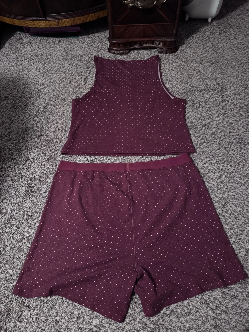 American Eagle Outfitters Burgundy Polka Dot Tank & Lounge Shorts